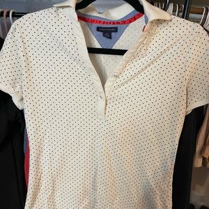 White Polka Dot Tommy Hilfiger Collared Shirt